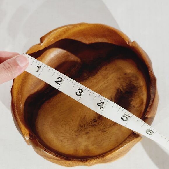 Monkey Pod Hawaiian Wood Lot of 2 Divided Serving Dish Flower Bowl Hand Carved - Picture 11 of 11